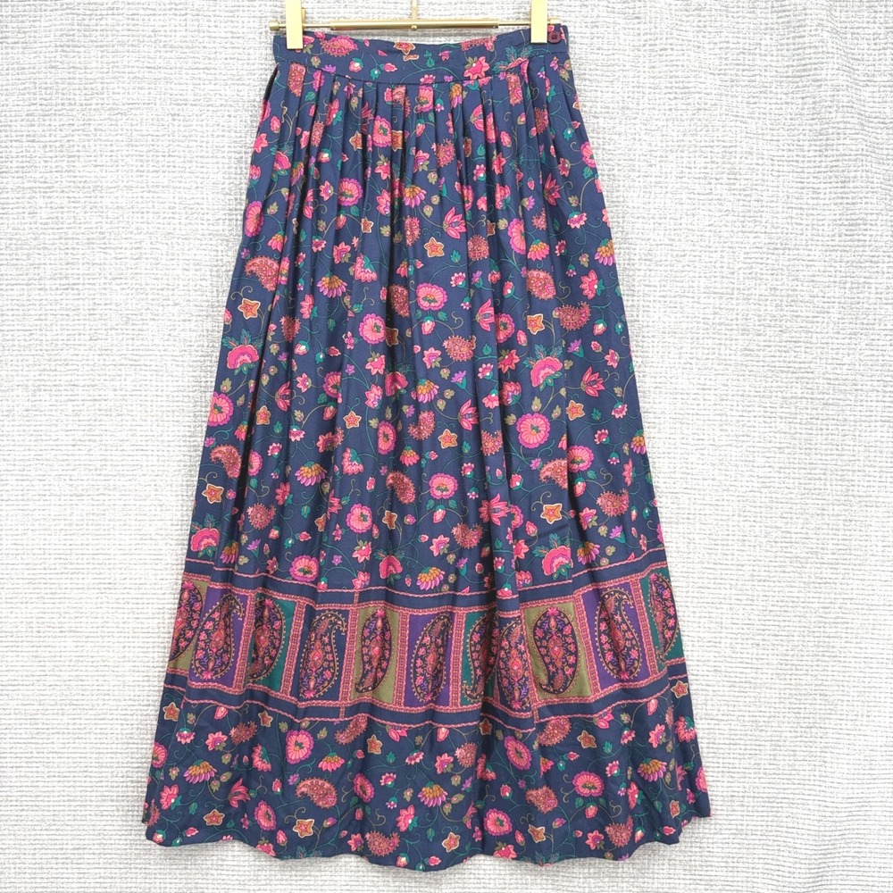Vintage Y2K Floral Paisley Pleated‎ Maxi Skirt Womens Sz XS Cottage Fairy Preppy